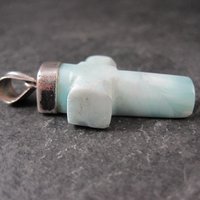 Carved Larimar Cross Pendant Sterling Silver