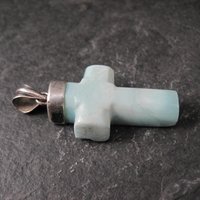 Carved Larimar Cross Pendant Sterling Silver