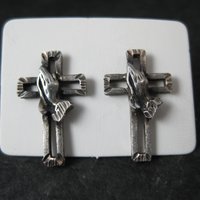Vintage Praying Hands Cross Earrings Diamond Cut Sterling Silver