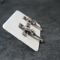 Vintage Praying Hands Cross Earrings Diamond Cut Sterling Silver