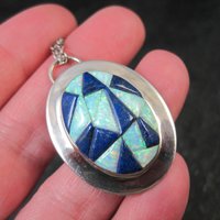 Southwestern Lapis Lazuli Opal Inlay Pendant Necklace