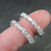 Estate Sterling Cubic Zirconia Latch Hoop Earrings