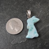 Carved Larimar Rabbit Pendant Sterling Silver