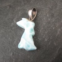 Carved Larimar Rabbit Pendant Sterling Silver