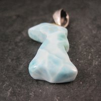 Carved Larimar Rabbit Pendant Sterling Silver