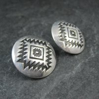 Large Southwestern Sterling Dome Earrings 1"