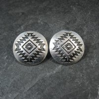 Large Southwestern Sterling Dome Earrings 1"