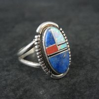 Vintage Sterling Inlay Ring Size 7 Southwestern Silver