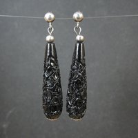 Vintage Carved Black Cinnabar Earrings