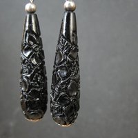 Vintage Carved Black Cinnabar Earrings