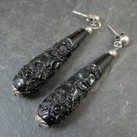 Vintage Carved Black Cinnabar Earrings