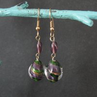 Long Purple & Green Art Glass Earrings