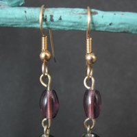 Long Purple & Green Art Glass Earrings