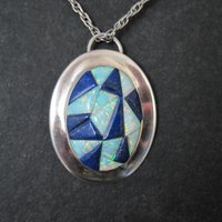 Southwestern Lapis Lazuli Opal Inlay Pendant Necklace