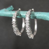 Estate Sterling Cubic Zirconia Latch Hoop Earrings