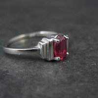 Estate Sterling Ruby Solitaire Ring Size 8