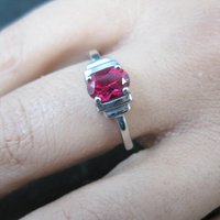 Estate Sterling Ruby Solitaire Ring Size 8