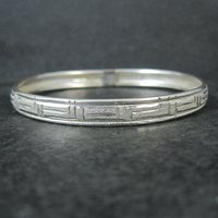 Vintage Diamond Cut Sterling Bangle Bracelet 6.75 Inches