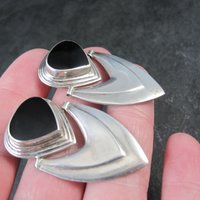 Large 1980s Onyx Earrings Sterling Silver