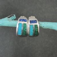 Vintage Inlaid Half Hoop Earrings Sterling Silver Coleman Company