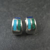 Vintage Inlaid Half Hoop Earrings Sterling Silver Coleman Company