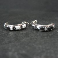 Sterling and White Buffalo Inlay Half Hoop Earrings 3/4"
