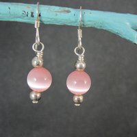 Simple Sterling Pink Cats Eye Earrings