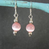 Simple Sterling Pink Cats Eye Earrings
