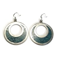 Vintage Mexican Sterling Turquoise Chip Circle Dangle Earrings