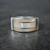 Vintage Sterling Mother of Pearl Inlay Ring Size 7