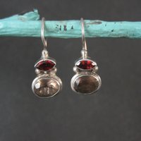 Sterling Garnet Smoky Quartz Earrings Latch Back