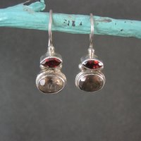 Sterling Garnet Smoky Quartz Earrings Latch Back