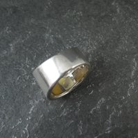Wide Mother of Pearl Sterling Silver Band Ring Size 6 Vintage