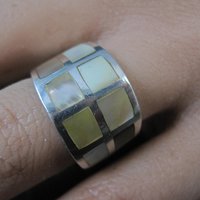 Wide Mother of Pearl Sterling Silver Band Ring Size 6 Vintage