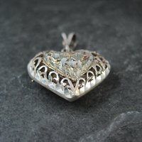 Vintage Puffy Filigree Heart Pendant Reversible Sterling Silver Diamond Cut