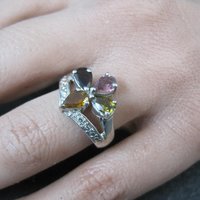 Multi Colored Tourmaline Ring Size 6 Sterling Silver