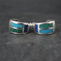 Vintage Inlaid Half Hoop Earrings Sterling Silver Coleman Company