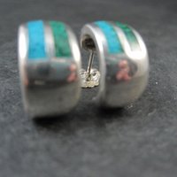 Vintage Inlaid Half Hoop Earrings Sterling Silver Coleman Company