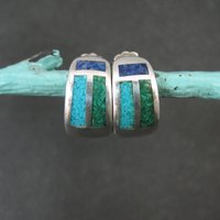 Vintage Inlaid Half Hoop Earrings Sterling Silver Coleman Company