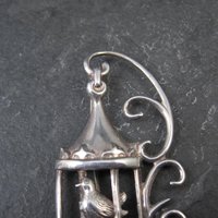 Vintage Sterling Silver Bird in Birdcage Brooch