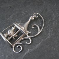 Vintage Sterling Silver Bird in Birdcage Brooch