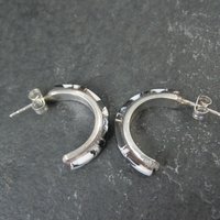 Sterling and White Buffalo Inlay Half Hoop Earrings 3/4"