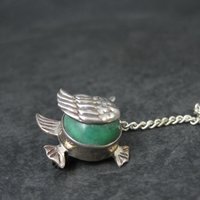 Vintage Sterling Green Calcite Mama Duck & Duckling Brooch Mexican Silver