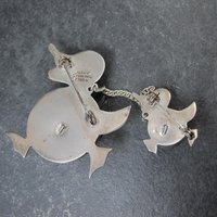 Vintage Sterling Green Calcite Mama Duck & Duckling Brooch Mexican Silver