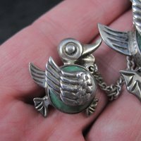Vintage Sterling Green Calcite Mama Duck & Duckling Brooch Mexican Silver