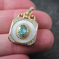Apatite White Zircon Mother of Pearl Pendant Vermeil Sterling Estate
