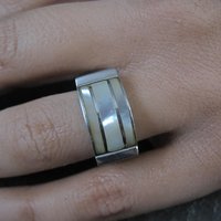 Vintage Sterling Mother of Pearl Inlay Ring Size 7
