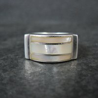 Vintage Sterling Mother of Pearl Inlay Ring Size 7