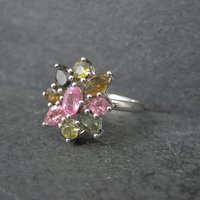 Multi Colored Tourmaline Ring Size 7 Sterling Silver