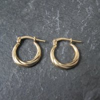 Tiny Gold Hoop Earrings 14mm 10K Gold Filled New Old Stock